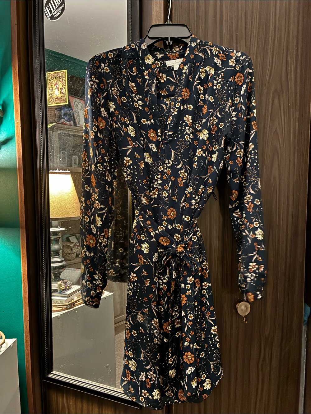 nine britton Navy Floral Long-Sleeve Wrap Dress